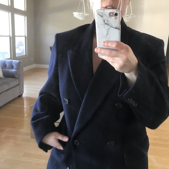 Long navy wool coat double breasted size 12/14 - Picture 6 of 8